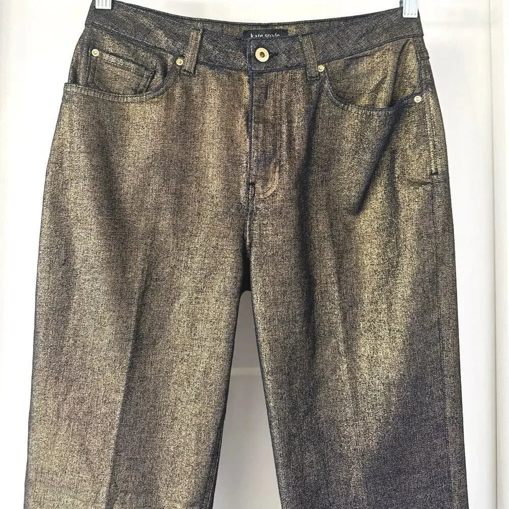 Kate Spade Gold Metallic Straight Leg Denim Pant Size 27